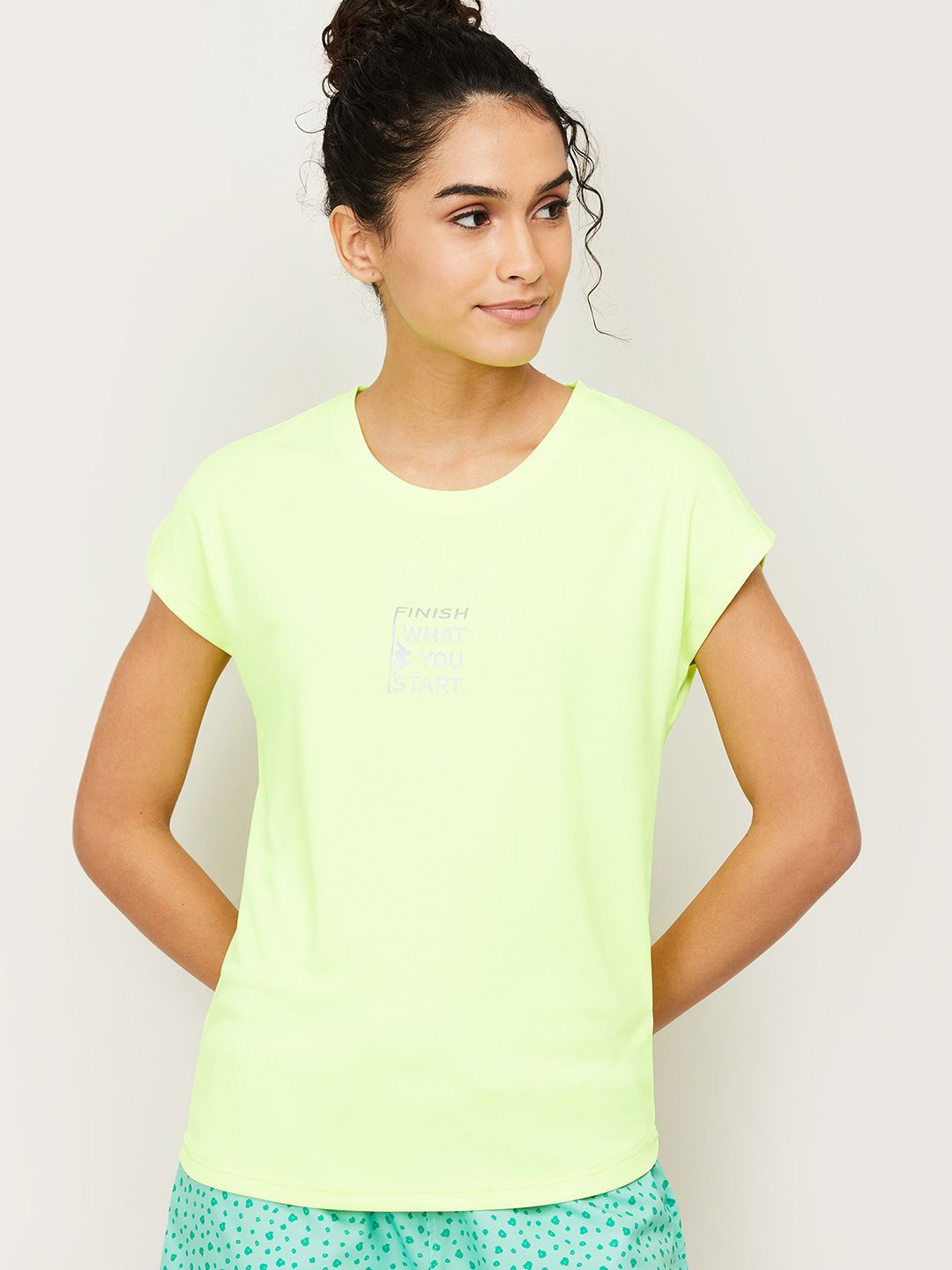 Kappa Women Fluorescent Green Typography Printed Sports T-shirt Price in India