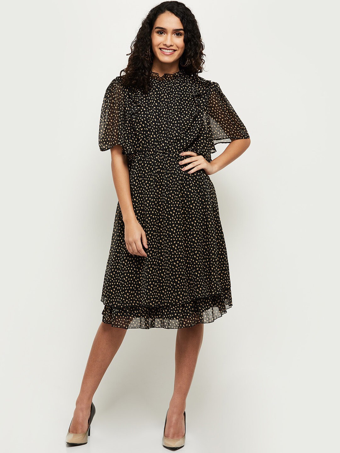 max Women Black Fit and Flare Mock Neck Dress Price in India