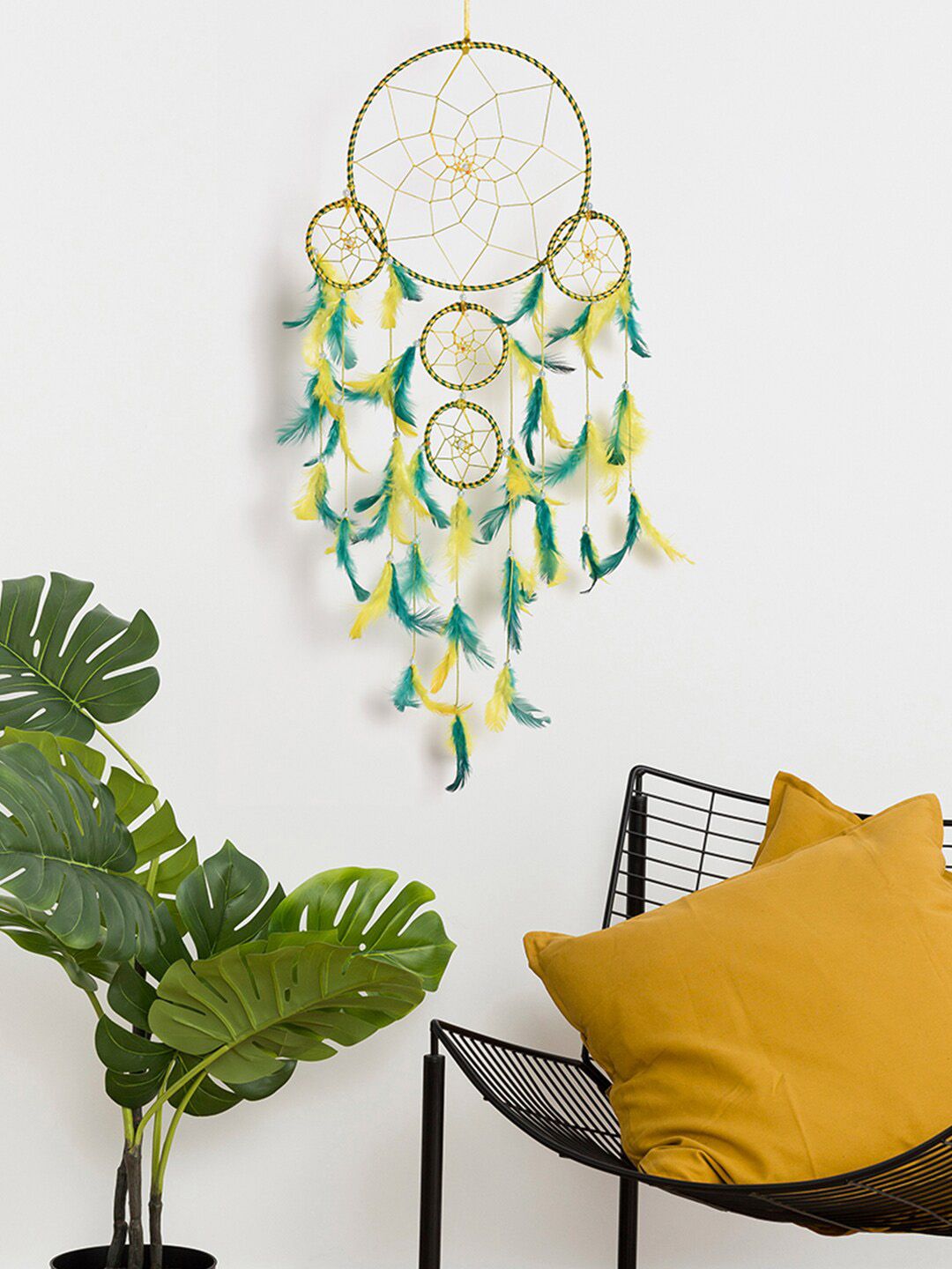 DULI Yellow & Green Hanging with 5 Rings Dream Catcher Price in India