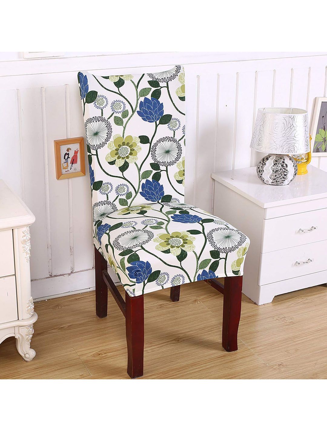 Styleys White & Green Floral Printed Chair Cover Price in India