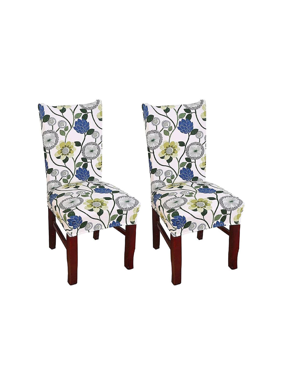Styleys Set Of 2 White & Blue Printed Chair Covers Price in India