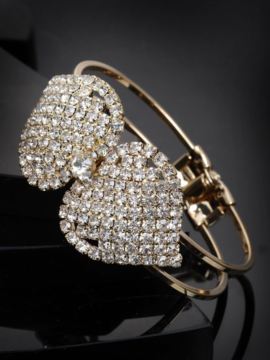 PANASH Women Cubic Zirconia Studded & Gold-Plated Bangle-Style Bracelet Price in India