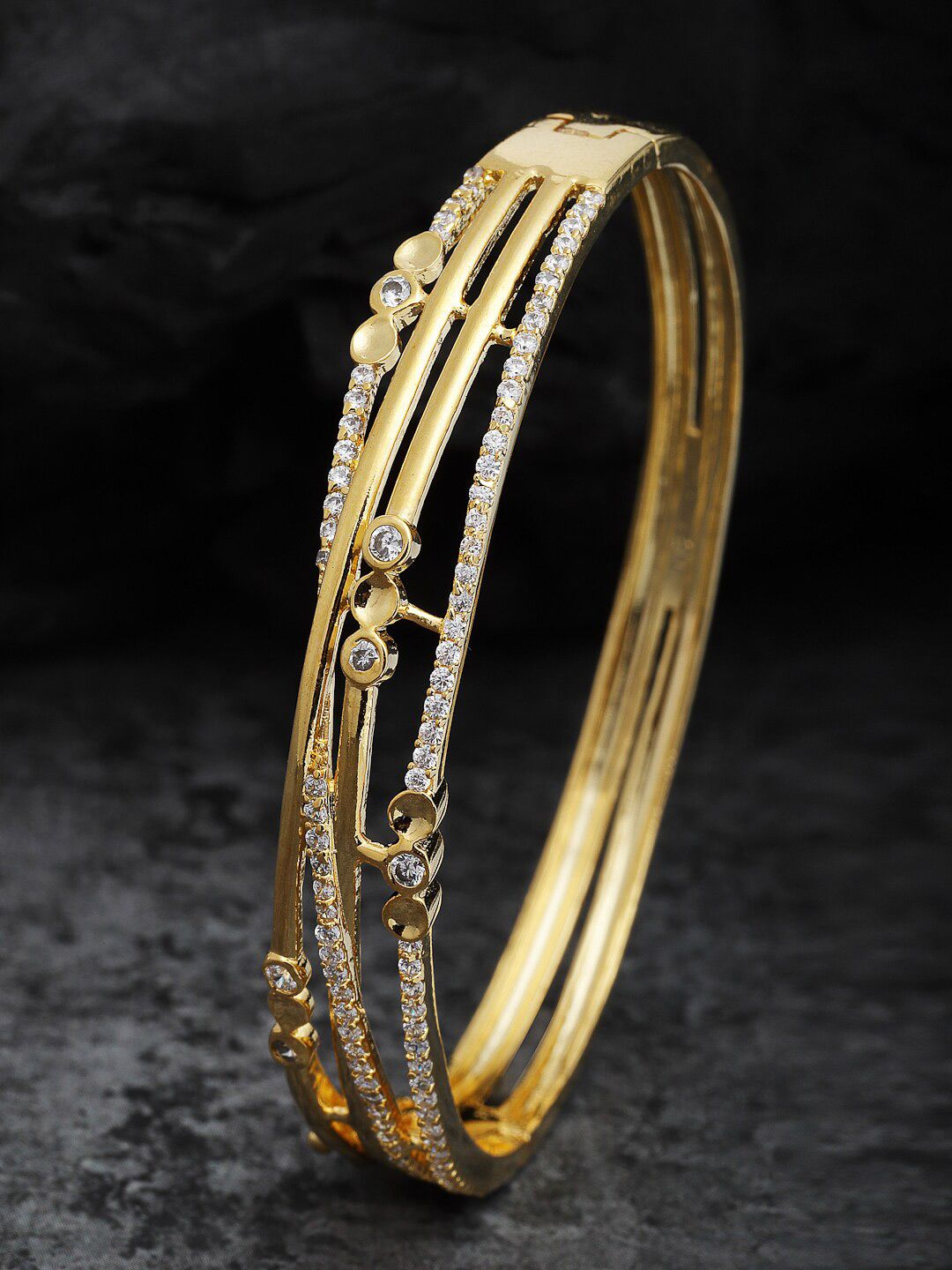 PANASH Women  Cubic Zirconia Studded & Gold-Plated Bangle-Style Bracelet Price in India