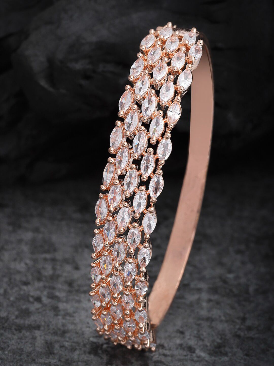 PANASH Women Cubic Zirconia & Rose Gold-Plated Bangle-Style Bracelet Price in India