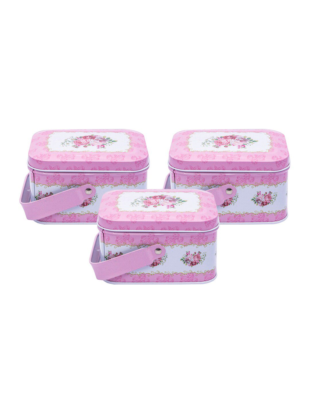 MARKET99 Set Of 3 Pink & White Printed Food Containers Price in India