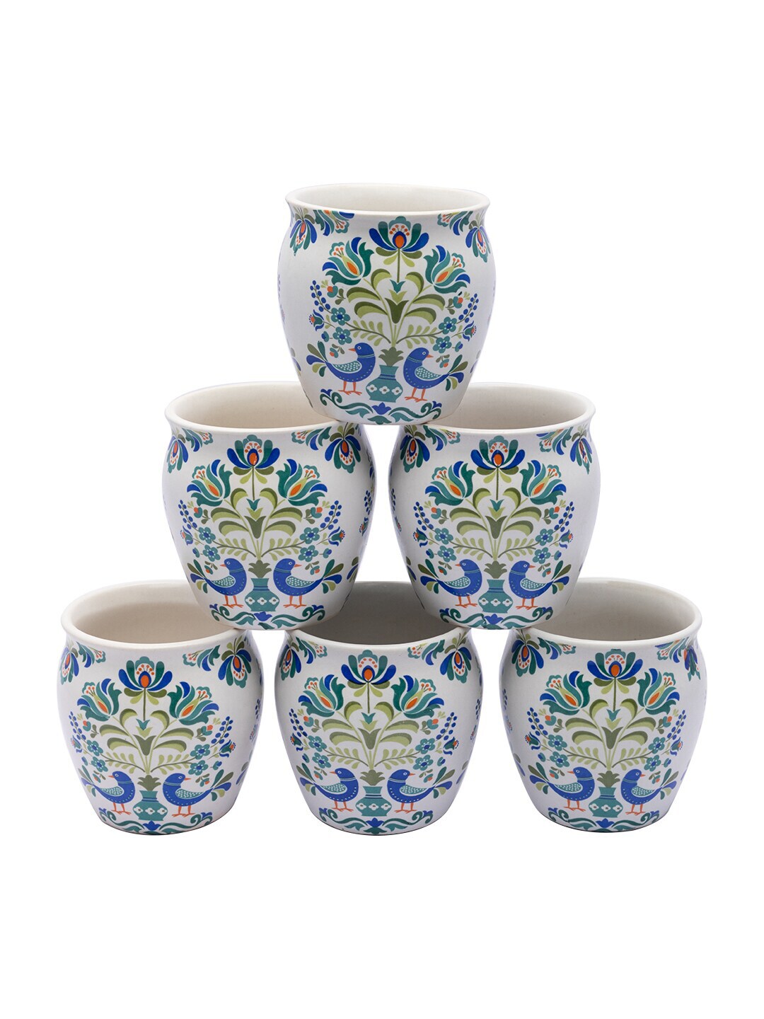 MARKET99 Blue & White Printed Ceramic Matte Kulladhs Set of 6 Price in India