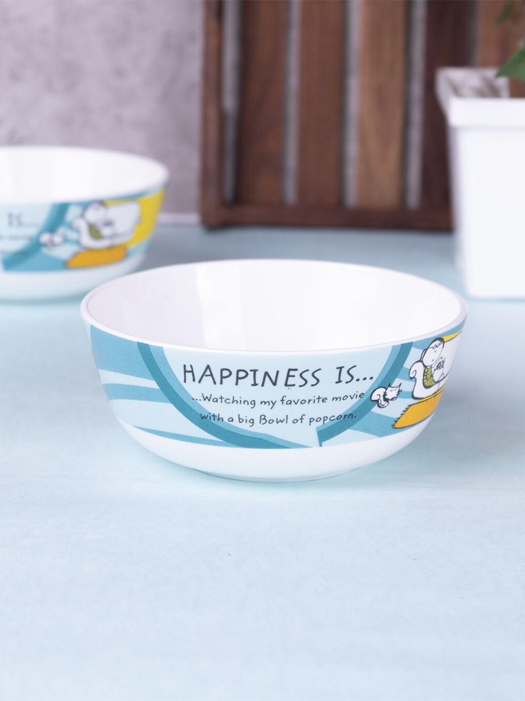 MARKET99 Turquoise Blue & White Set of 4 Printed Ceramic Glossy Bowls Price in India