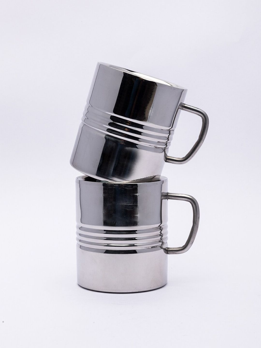 MARKET99 Silver-Toned Solid Stainless Steel Glossy Mugs Set of 2 Price in India