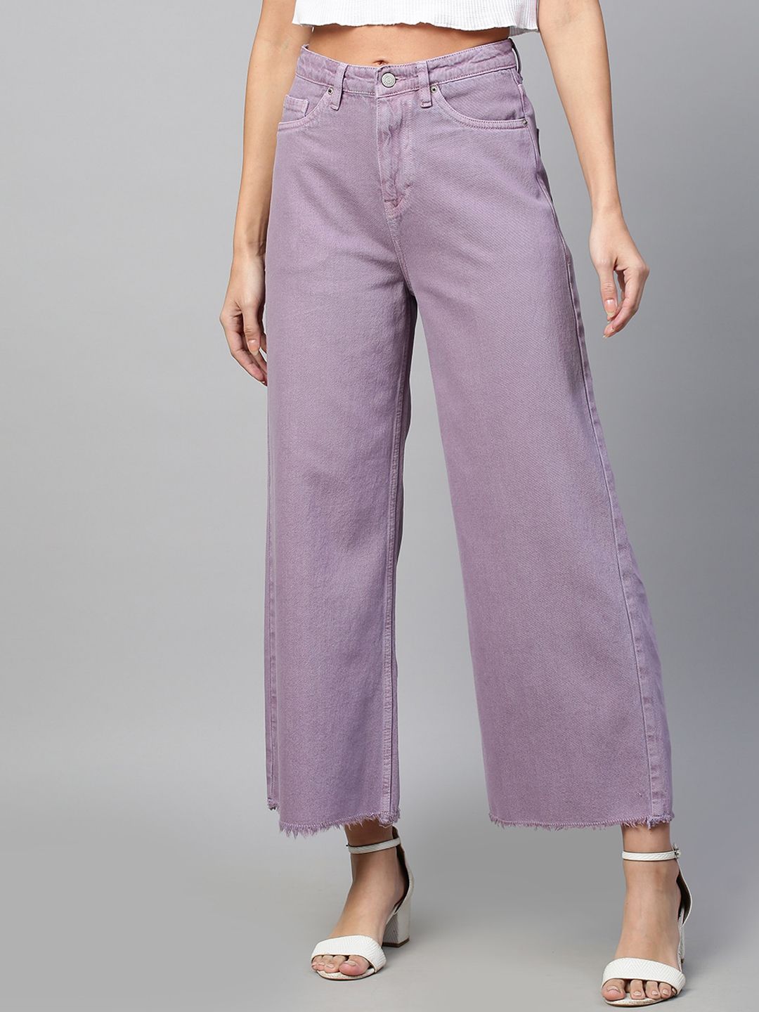 TARAMA Women Lavender Wide Leg High-Rise Wide Leg Jeans Price in India