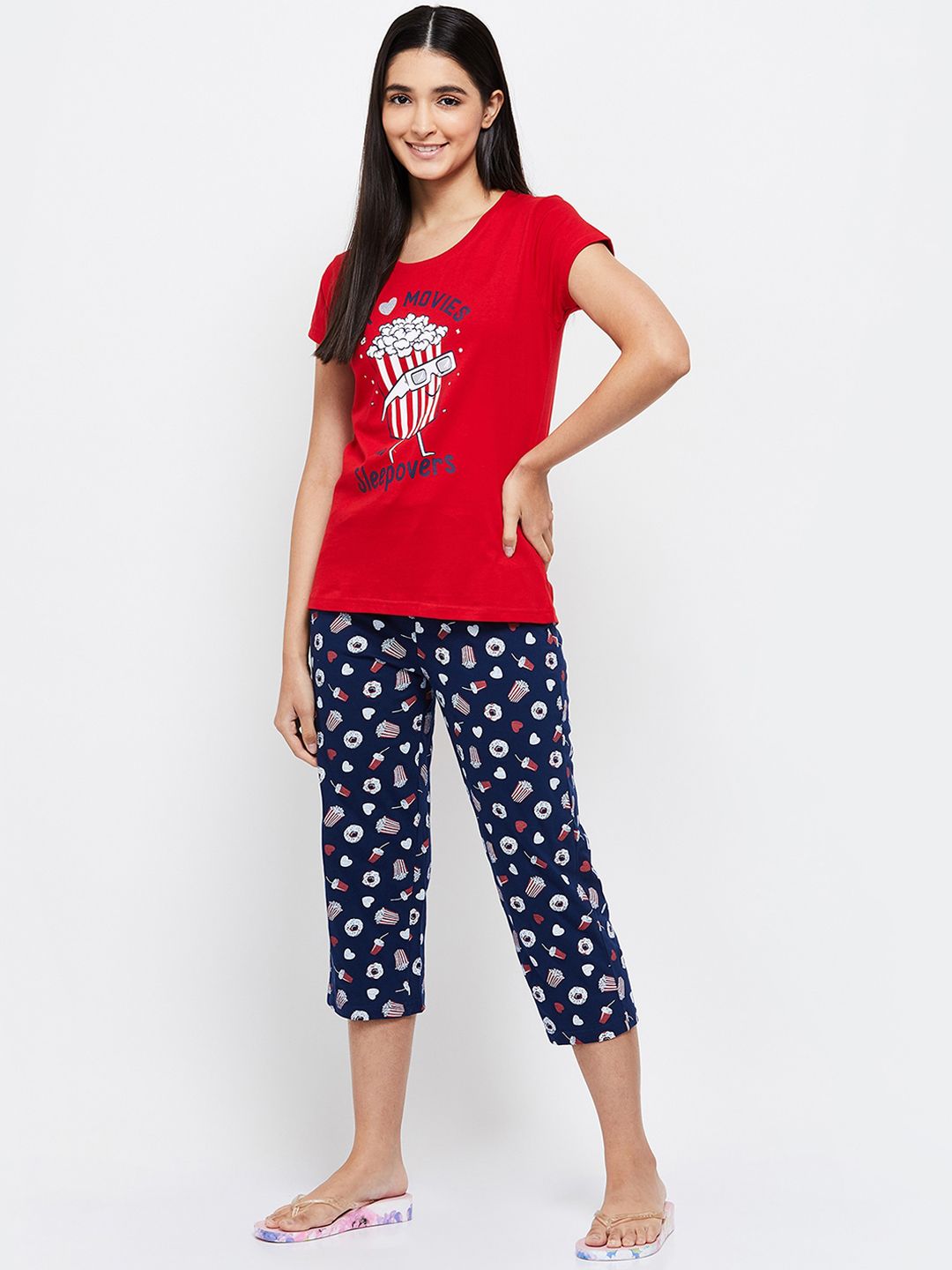 max Women Red & Navy Blue Printed Cotton Night suit Price in India