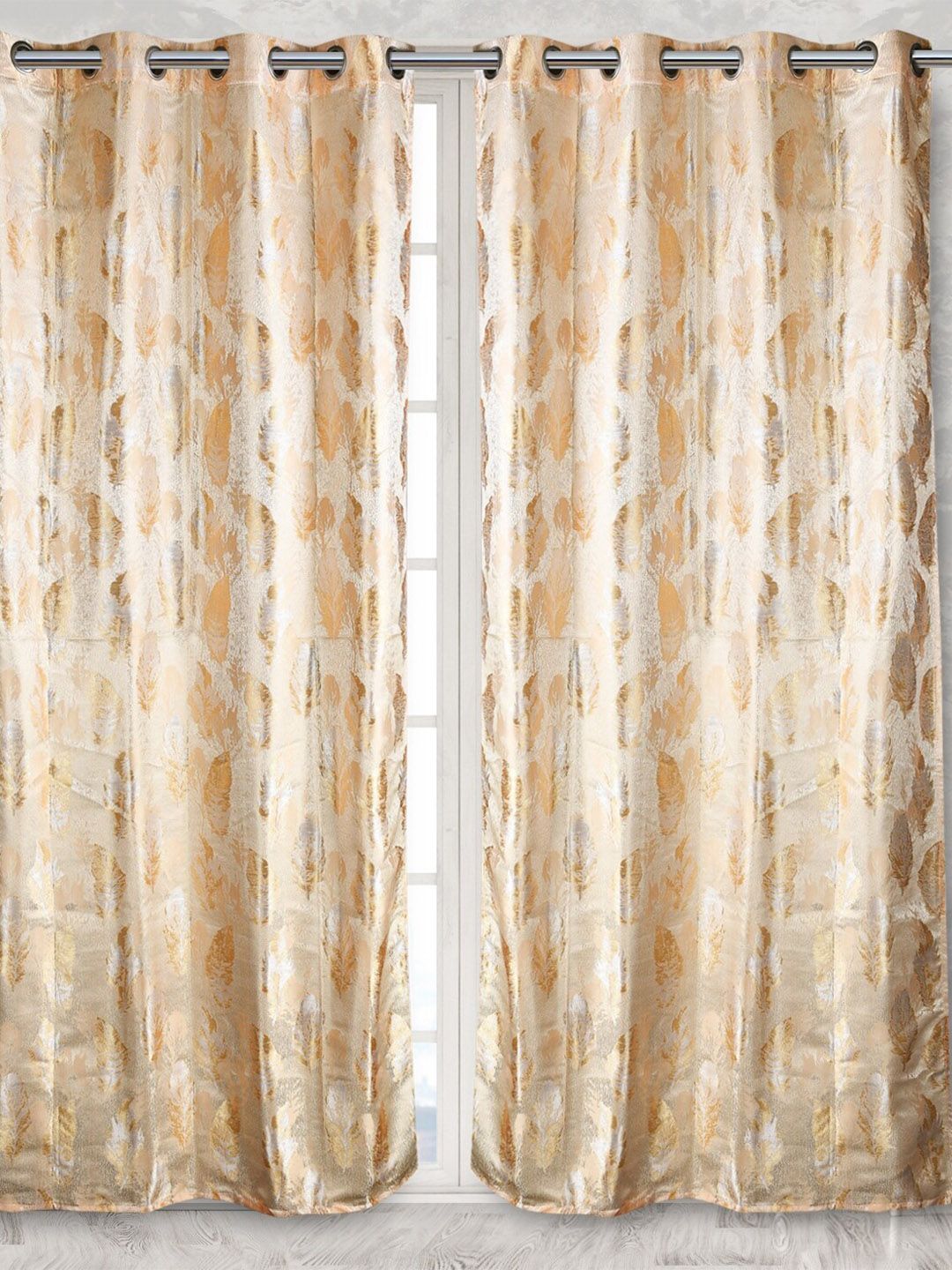 Fresh From Loom Gold-Toned Set of 2 Printed Room Darkening Door Curtain Price in India