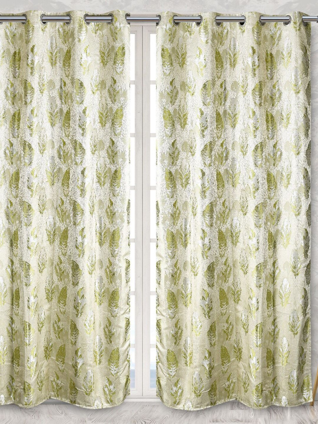 Fresh From Loom Green & White Set of 2 Room Darkening Door Curtain Price in India