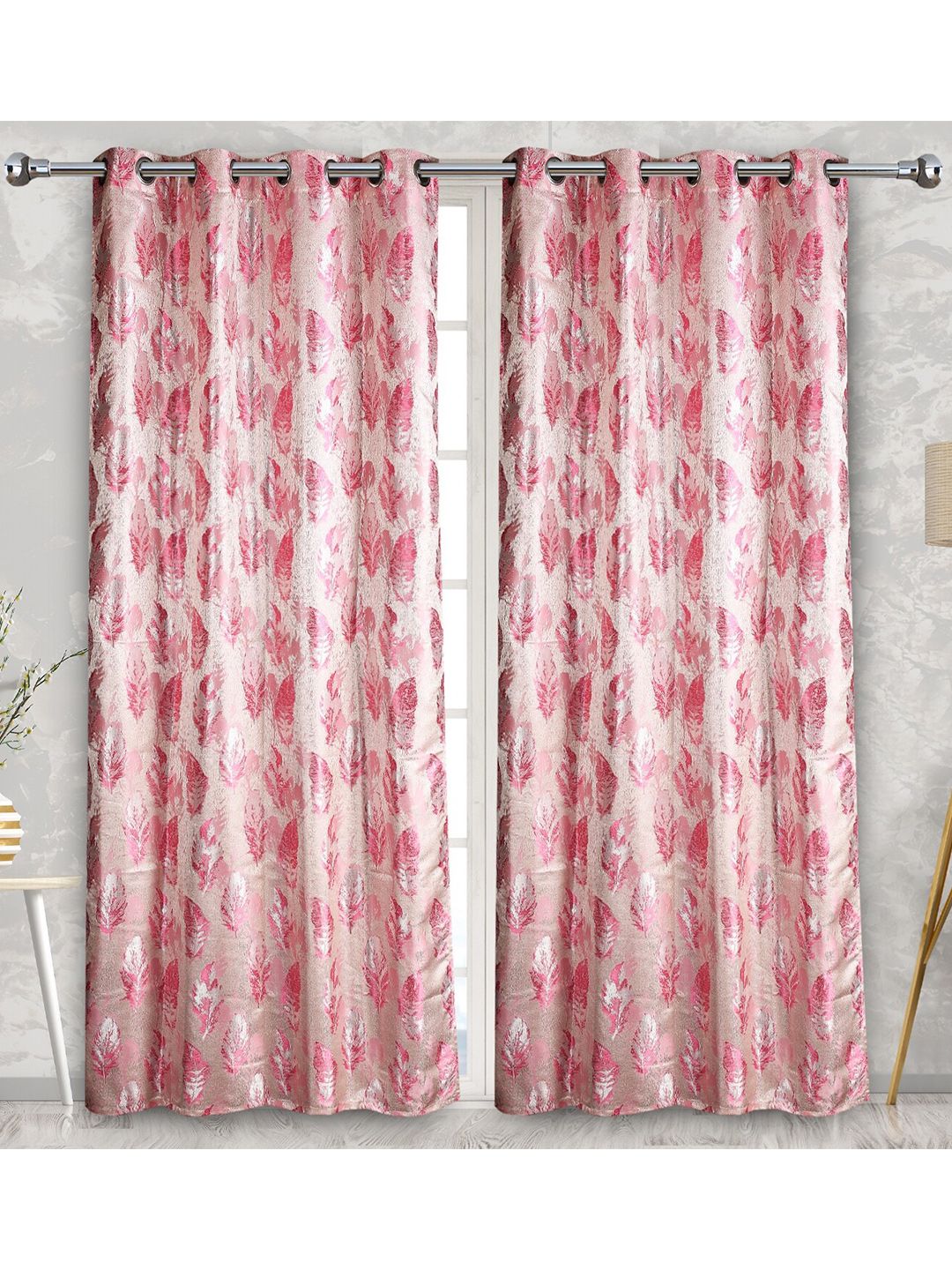 Fresh From Loom Pink & White Set of 2 Room Darkening Window Curtain Price in India