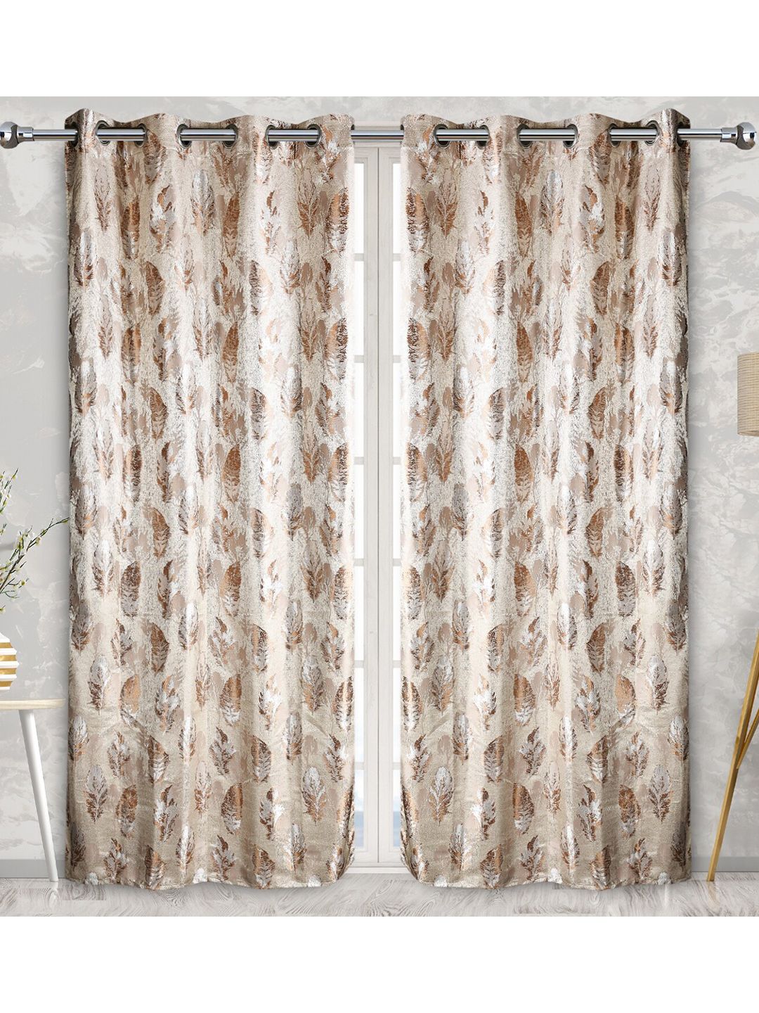 Fresh From Loom Brown & White Set of 2 Room Darkening Long Door Curtain Price in India