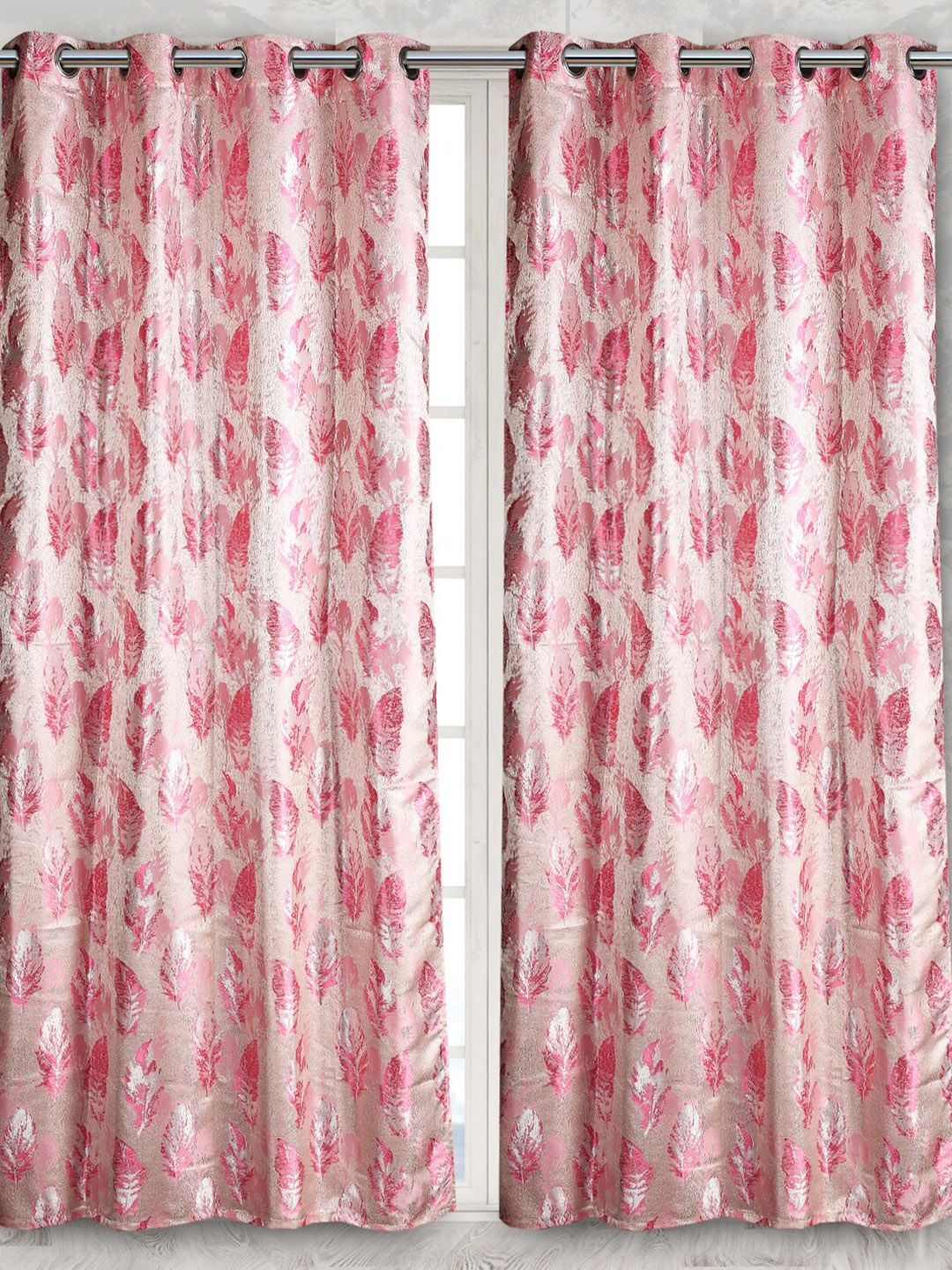 Fresh From Loom Pink & White Set of 2 Room Darkening Long Door Curtain Price in India