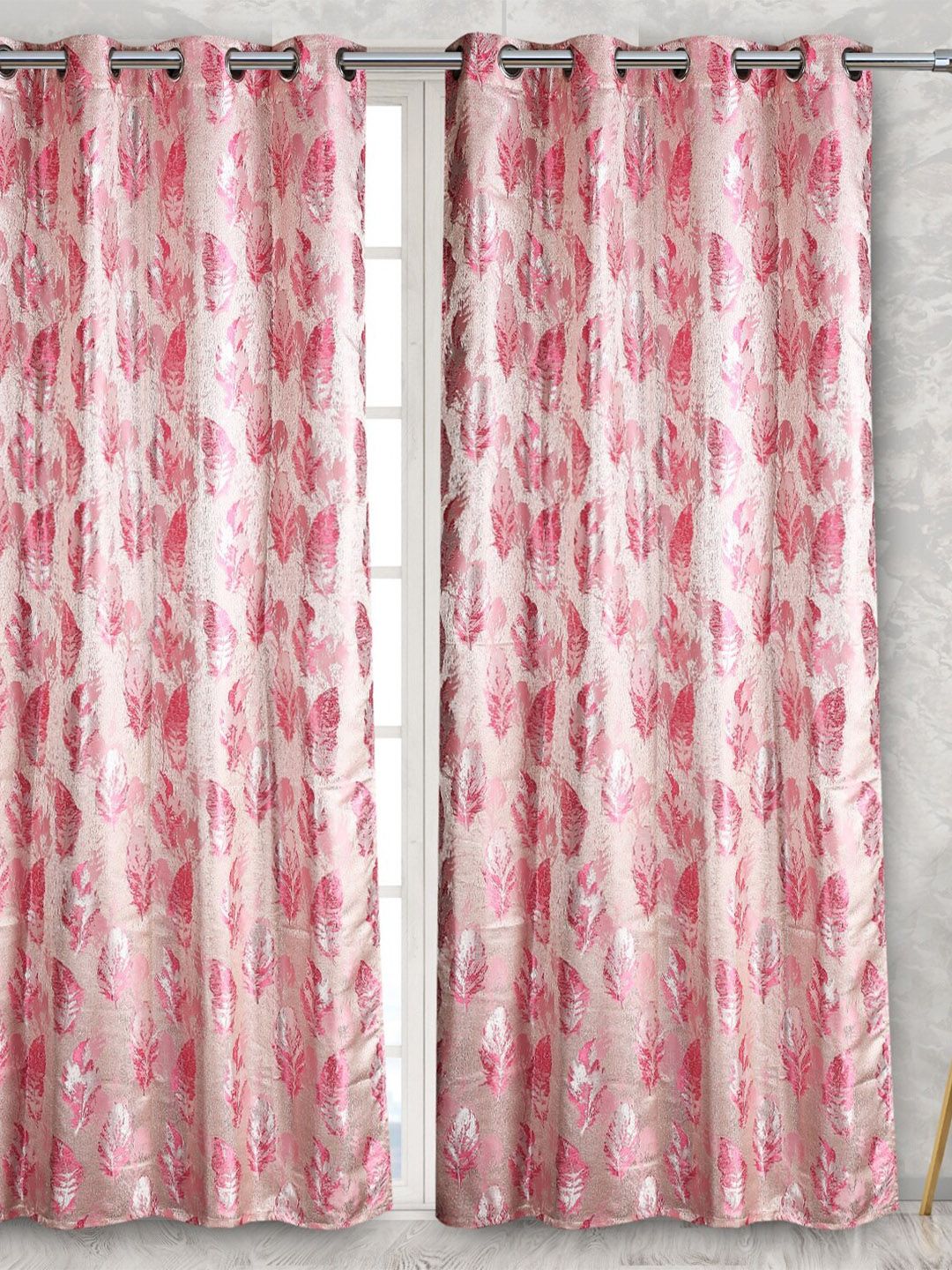 Fresh From Loom Pink & White Set of 2 Room Darkening Door Curtain Price in India