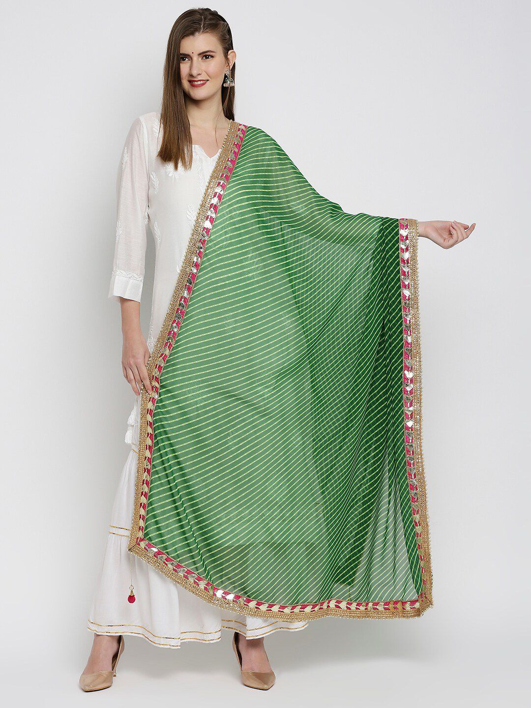 Dupatta Bazaar Green & Gold-Toned Printed Dupatta Price in India