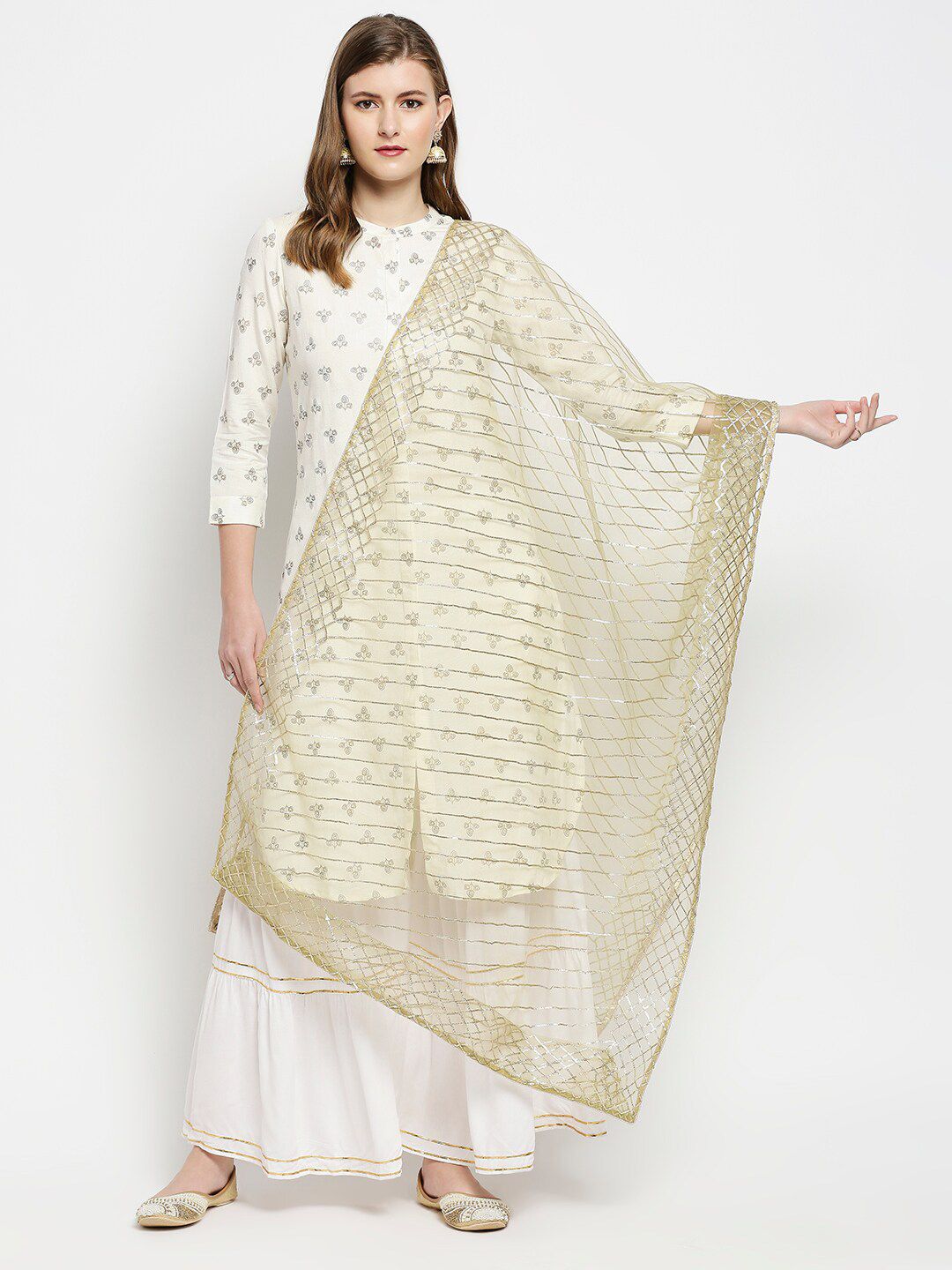 Dupatta Bazaar Olive Green Embroidered Dupatta with Gotta Patti