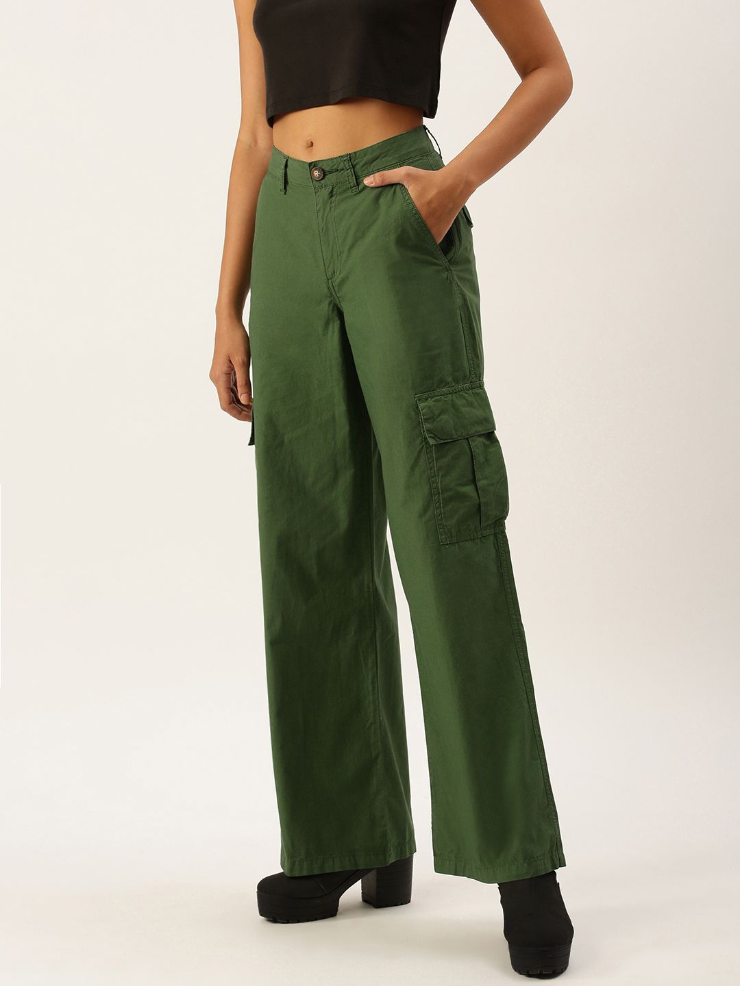 FOREVER 21 Women Green Solid Trousers Price in India
