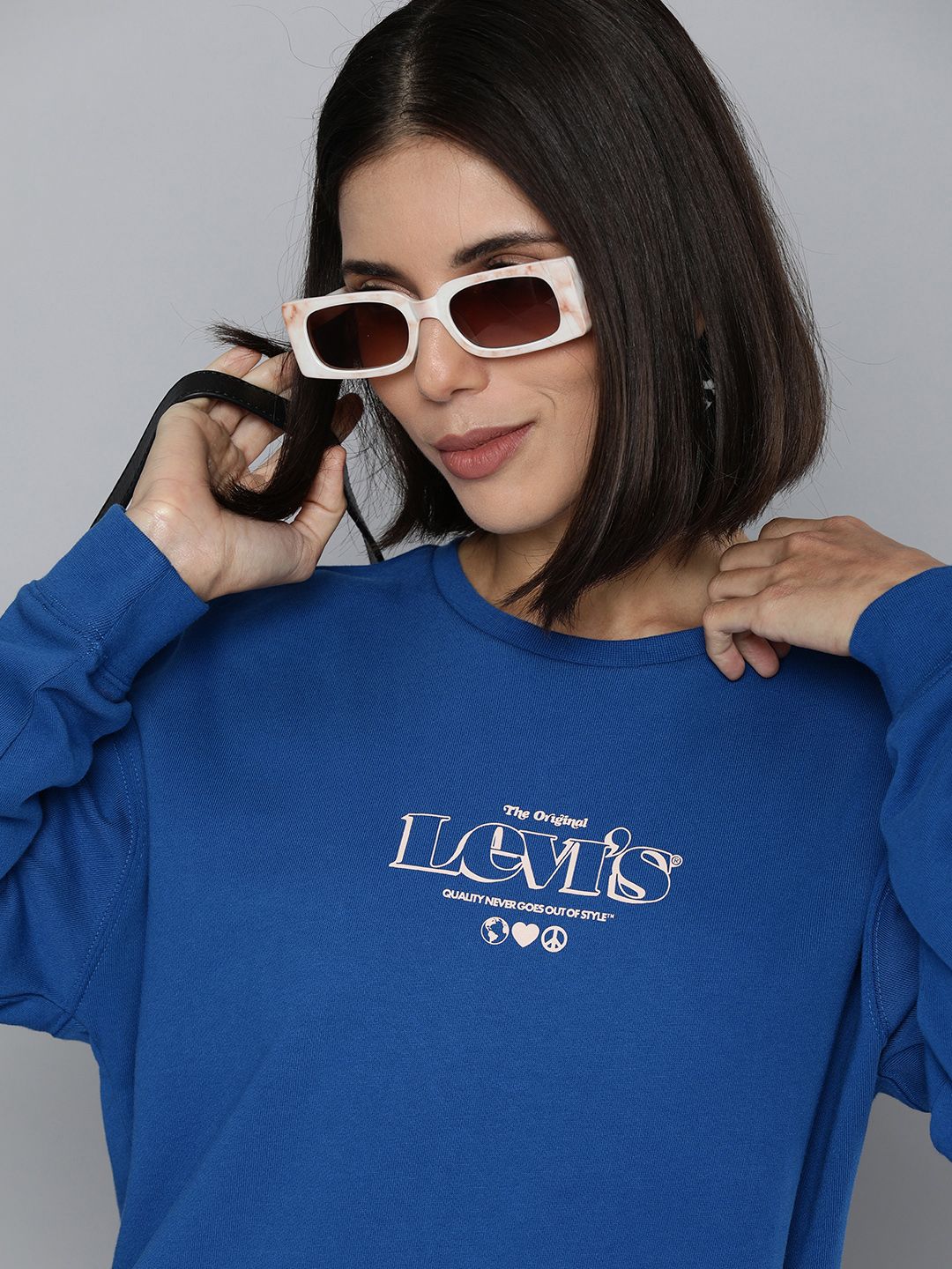 Levis Women Blue Printed Drop-Shoulder Sweatshirt Price in India