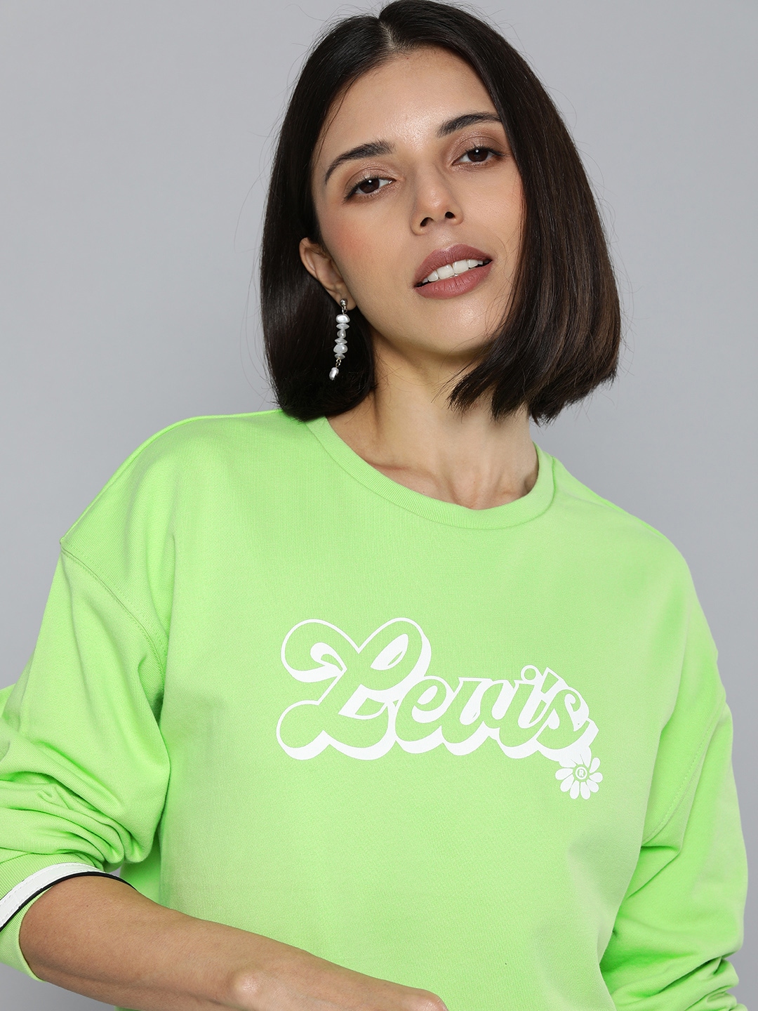 Levis Women Green Brand Logo Printed Pure Cotton Sweatshirt Price in India