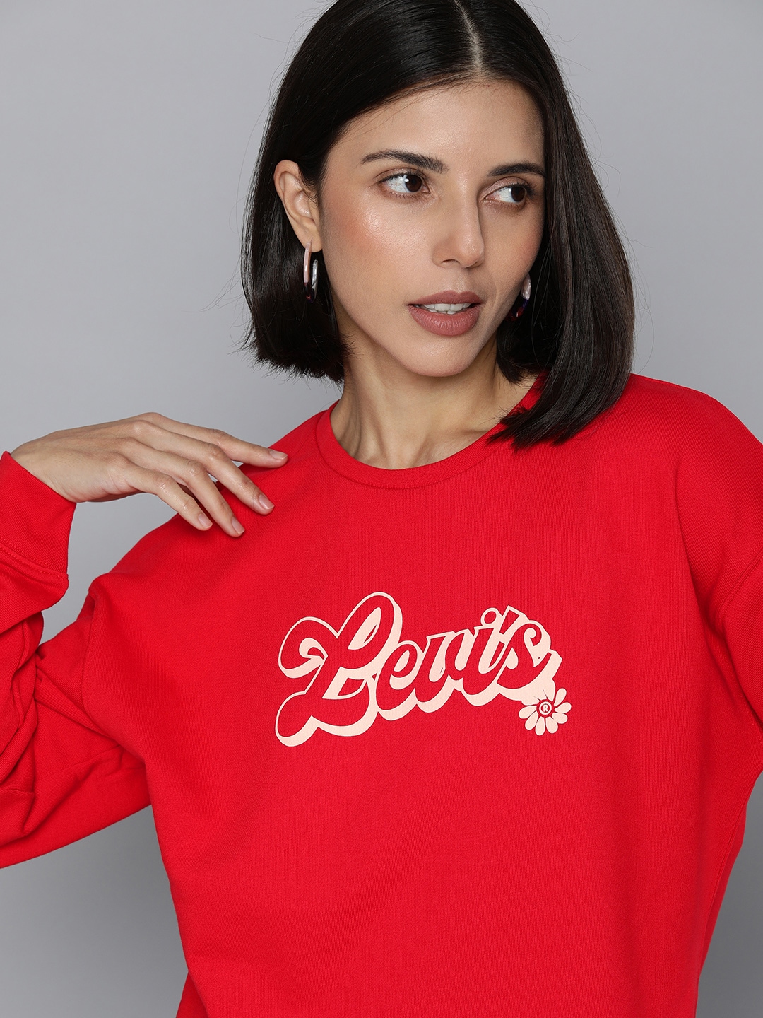 Levis Women Red Printed Drop-Shoulder Sweatshirt Price in India