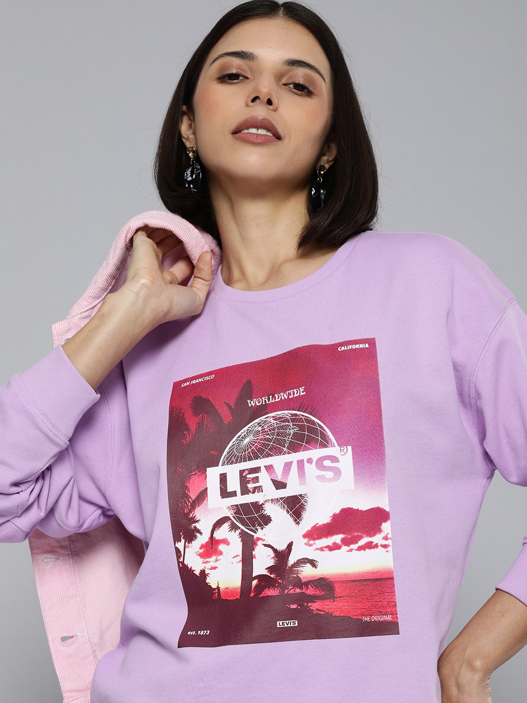 Levis Women Purple & Red Printed Pure Cotton Sweatshirt Price in India