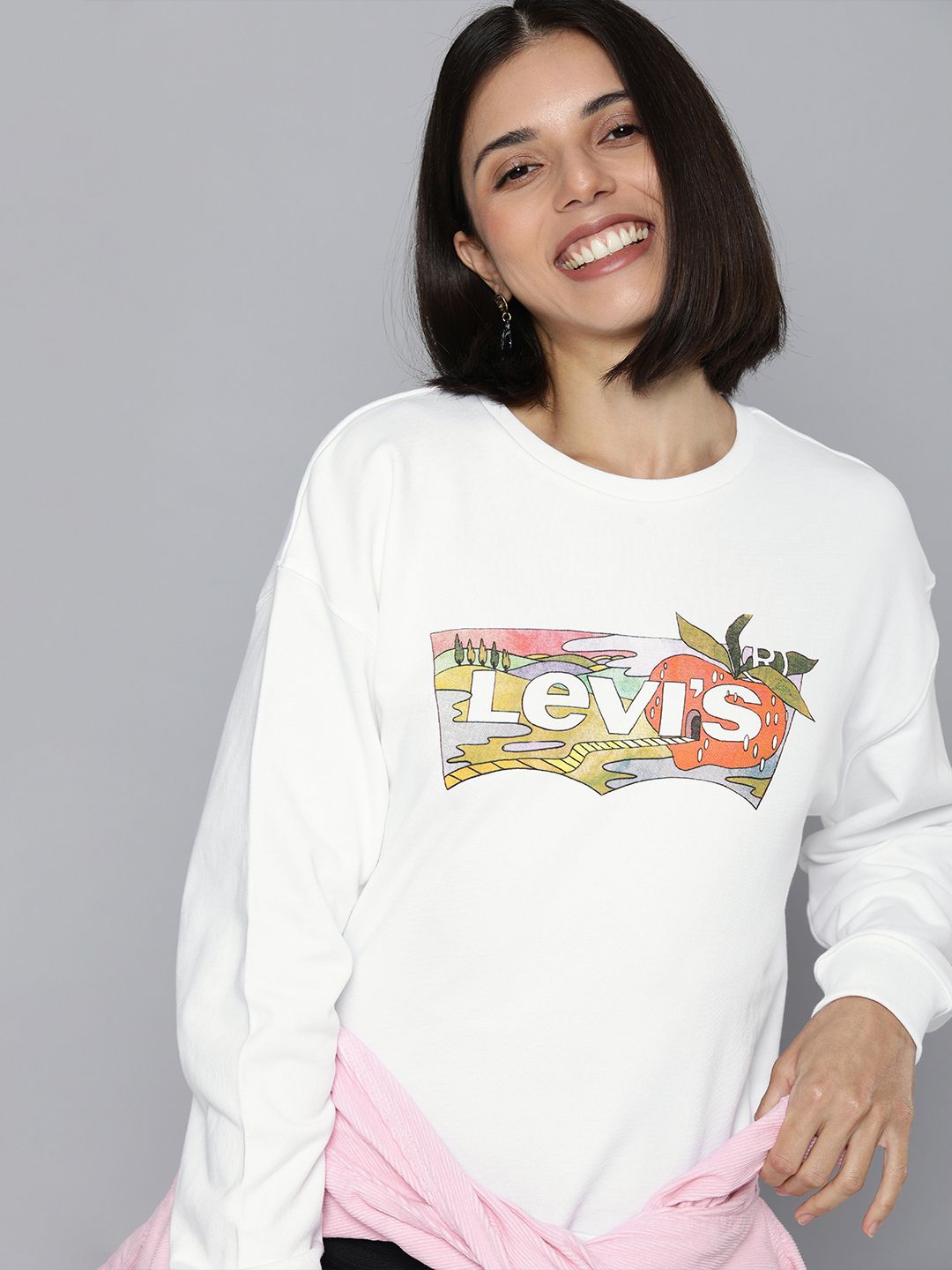 Levis Women White Brand Logo Printed Sweatshirt Price in India