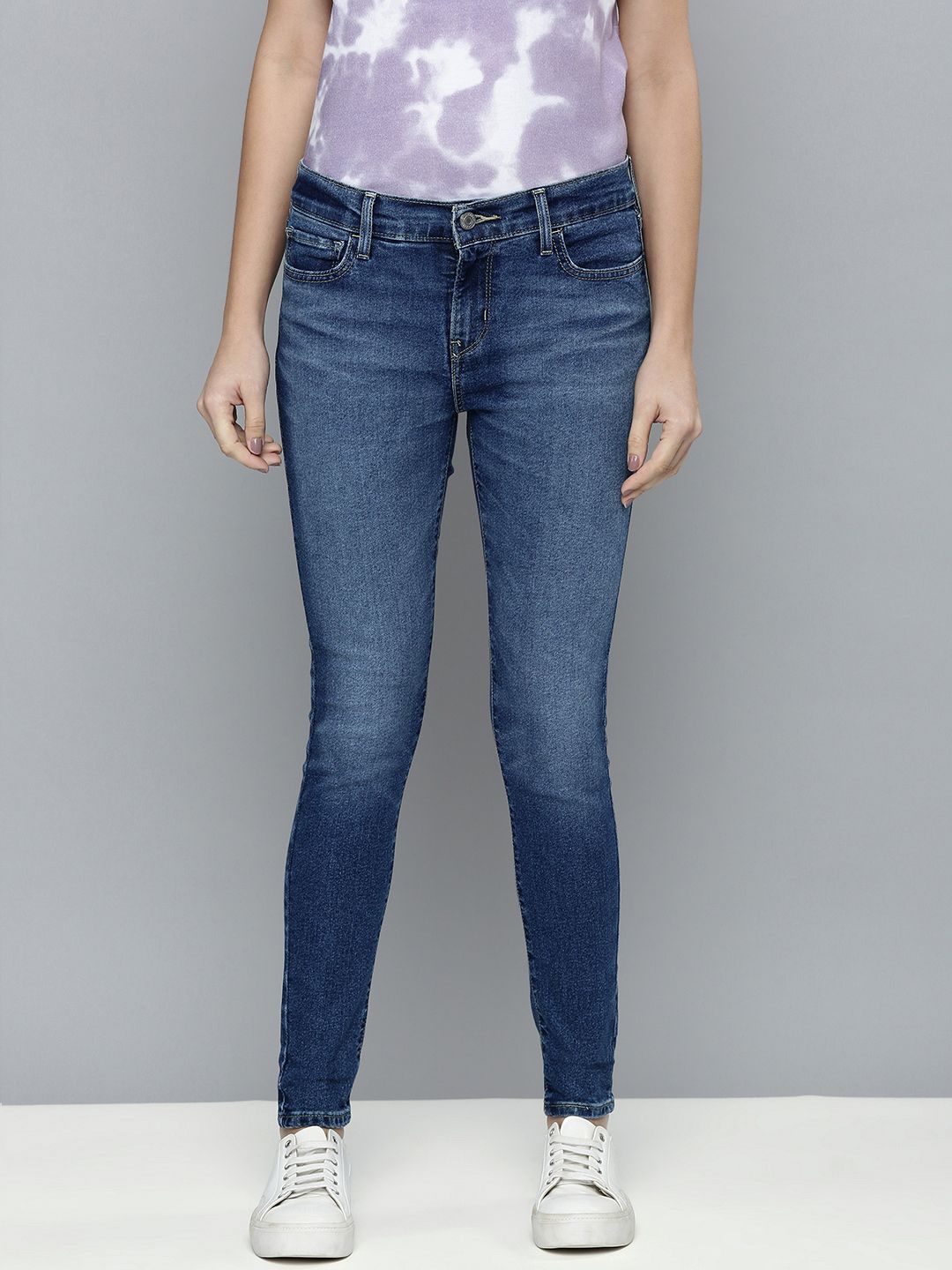 Levis Women Blue 710 Super Skinny Fit Mid-Rise Heavy Fade Stretchable Jeans Price in India
