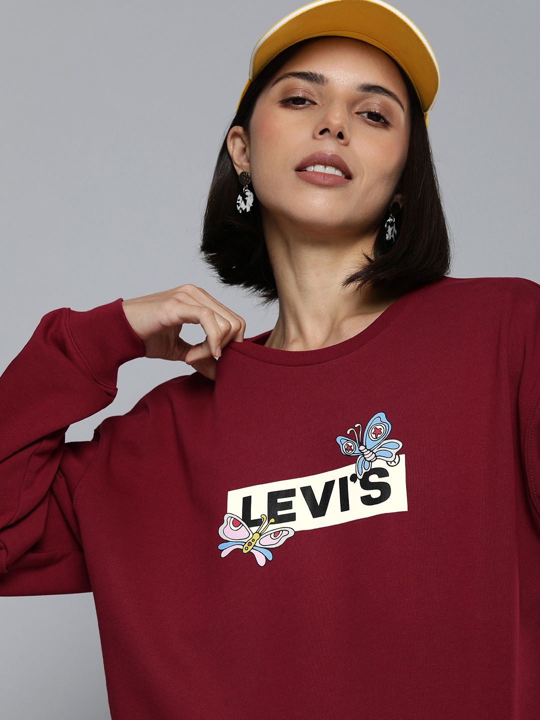 Levis Women Maroon Printed Drop-Shoulder Sweatshirt Price in India