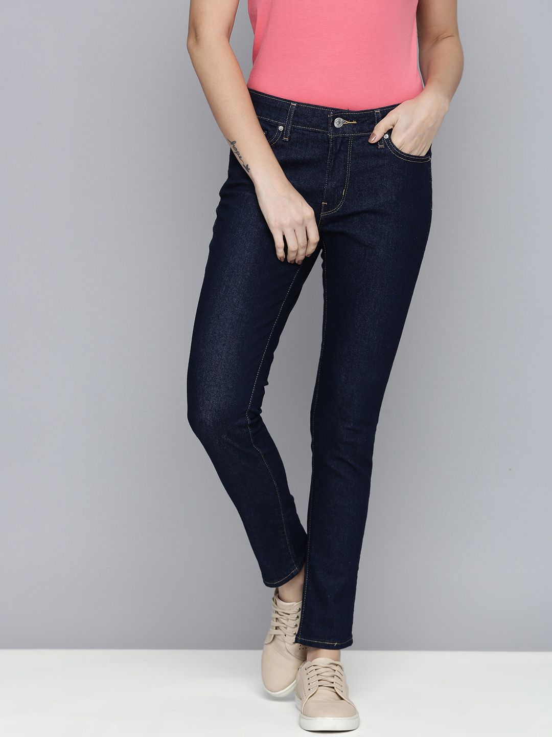 Levis Women Navy Blue 711 Skinny Fit Mid-Rise Clean Look Stretchable Jeans Price in India