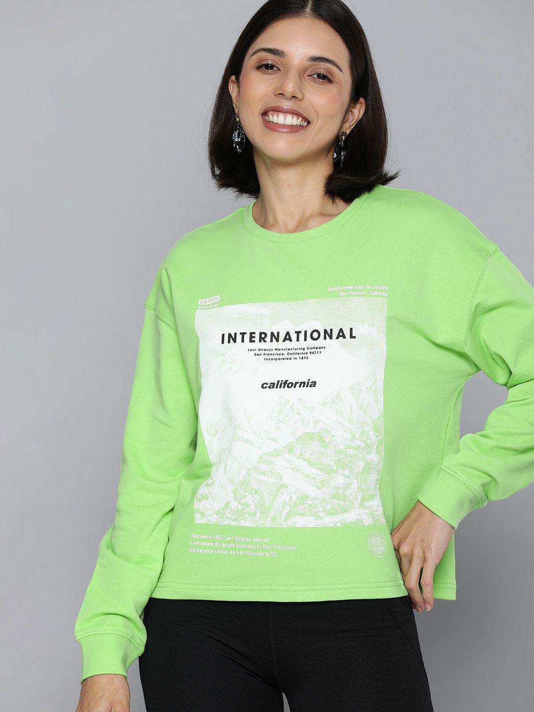 Levis Women Green & White Printed Pure Cotton Sweatshirt Price in India