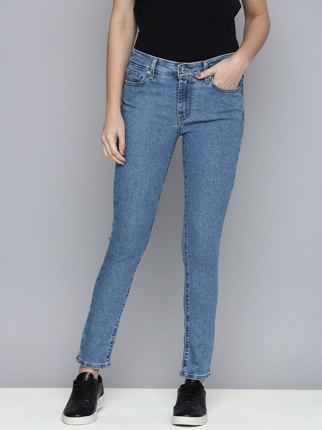 Levis Women Blue 711 Skinny Fit High-Rise Stretchable Jeans Price in India