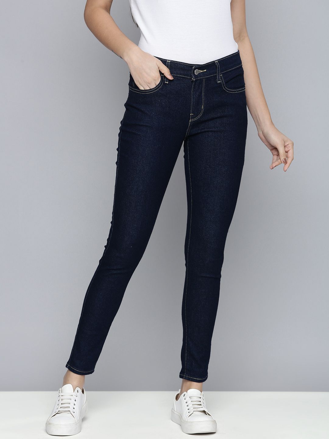 Levis Women Navy Blue 710 Super Skinny Fit Mid-Rise Clean Look Stretchable Jeans Price in India