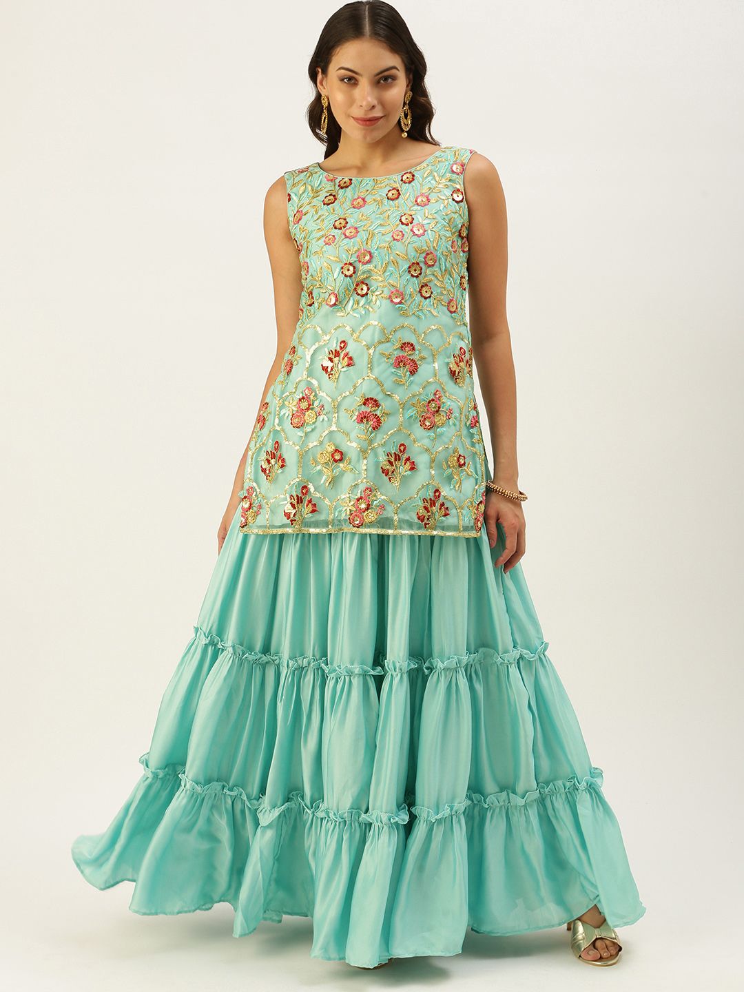 EthnoVogue Lavender & Green Embroidered Made to Measure Lehenga &