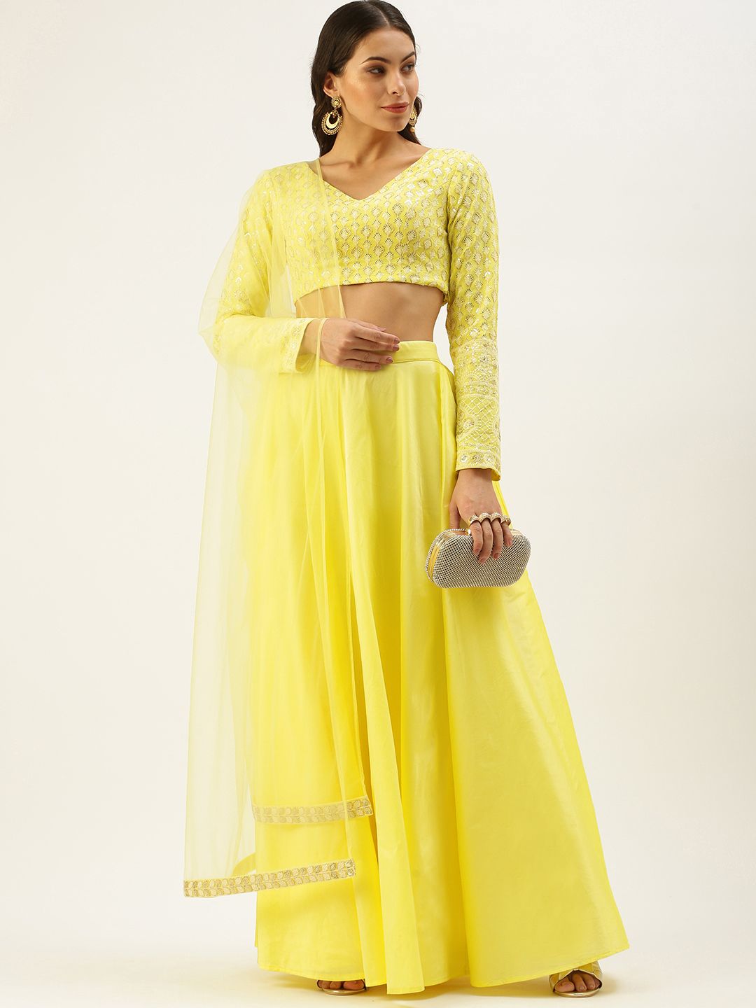 EthnoVogue Yellow & Embroidered Made to Measure Lehenga & Blouse With Dupatta Price in India