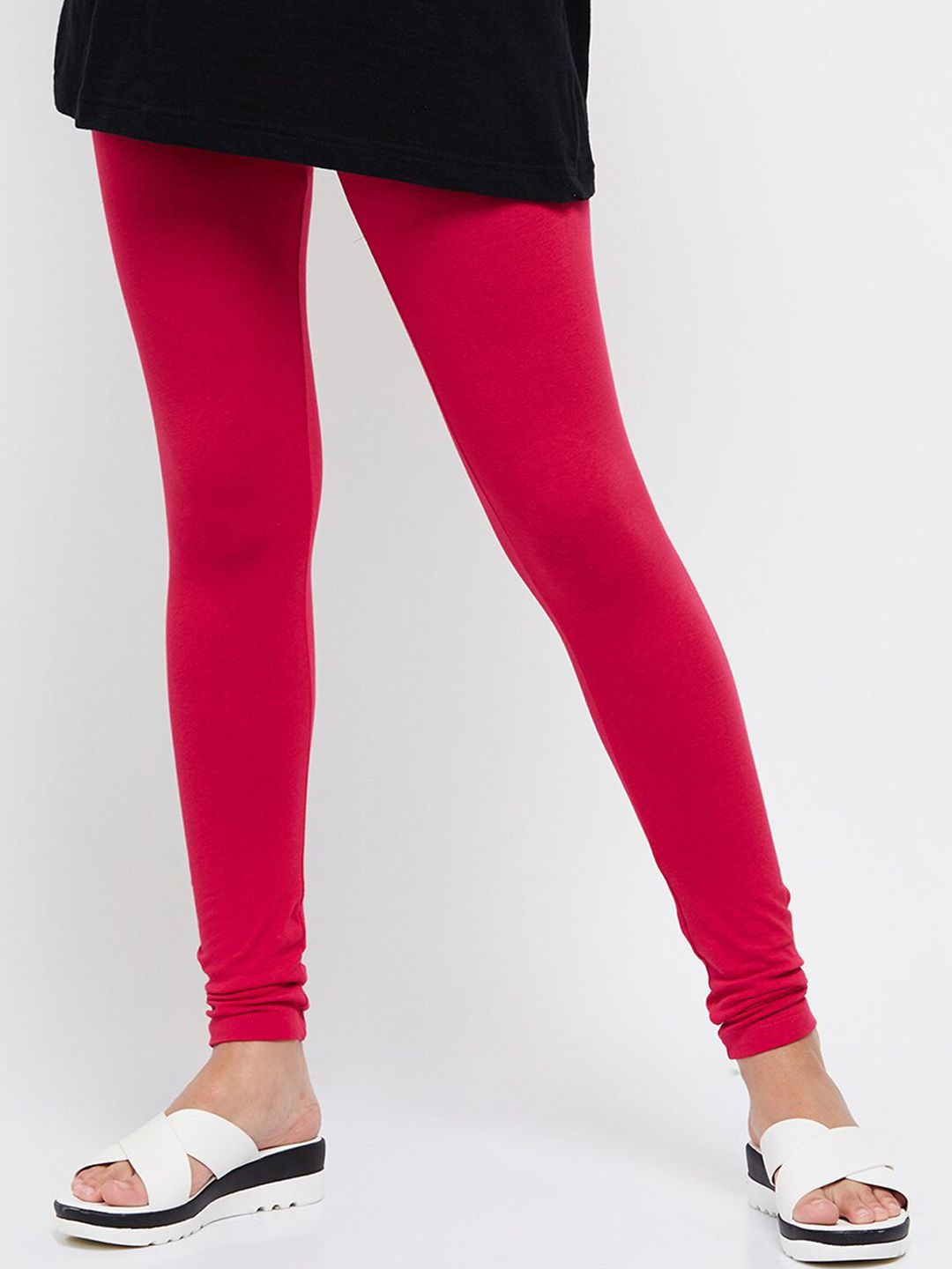max Women Fuchsia Solid Comfort Fit Churidar-Length Leggings Price in India