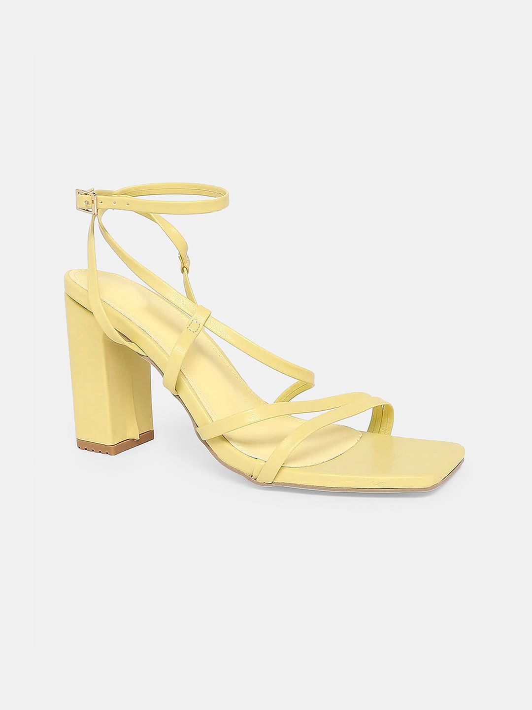 20Dresses Yellow Colourblocked PU Party Block Sandals with Buckles Price in India