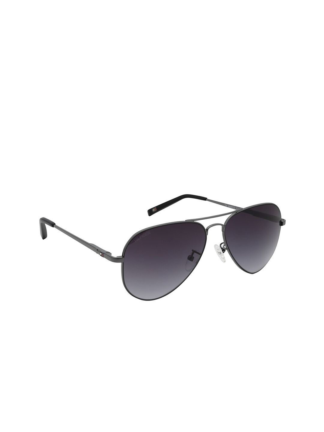 Tommy Hilfiger Unisex Grey Lens & Gunmetal-Toned Aviator Sunglasses TH Marco C1 Price in India