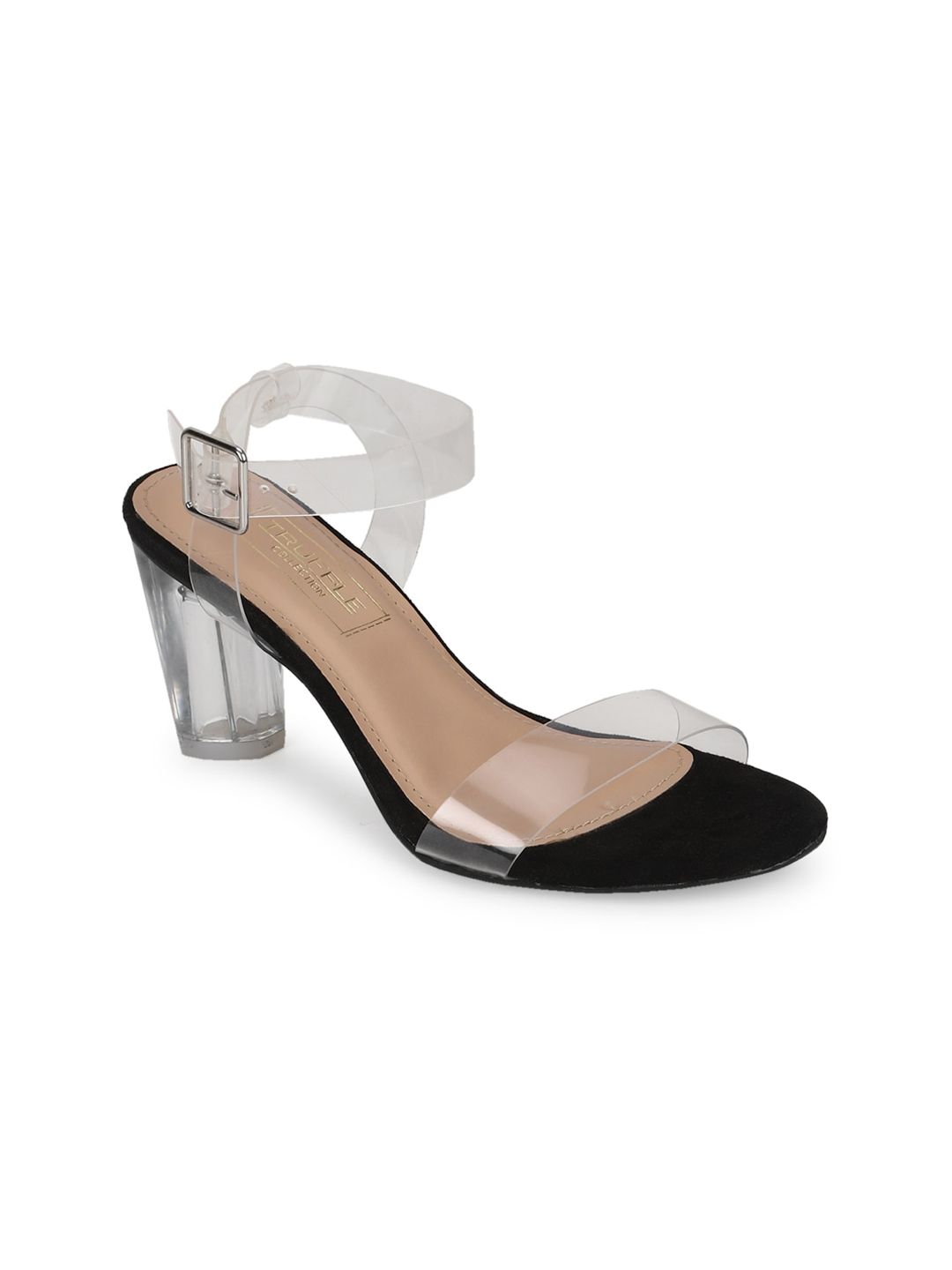 Truffle Collection Black Suede Block Sandals with Buckles Price in India