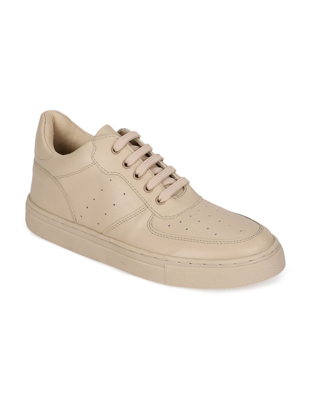 Truffle Collection Women Cream-Coloured Perforations PU Sneakers Price in India