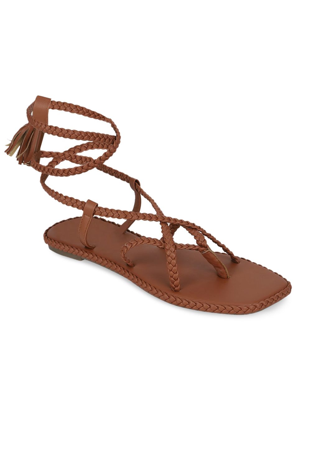 Truffle Collection Women Tan Gladiators with Tassels Flats Price in India