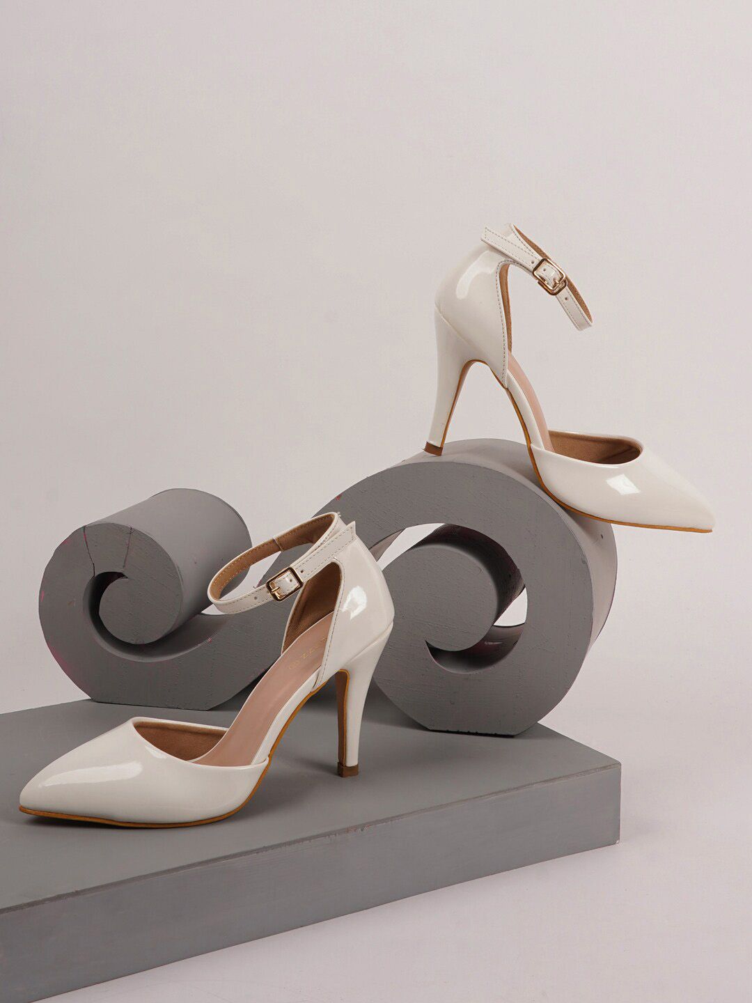 Rubeezz White Party Stiletto Pumps with Buckles Price in India