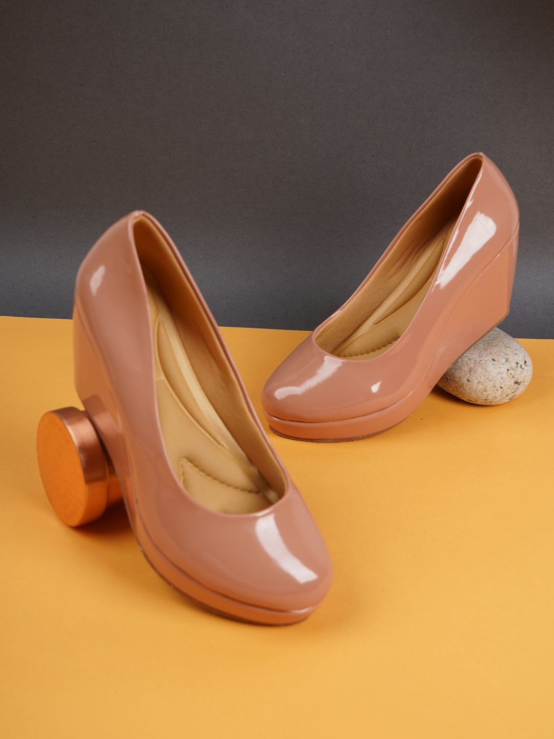 Rubeezz Peach-Coloured Party Wedge Pumps Price in India