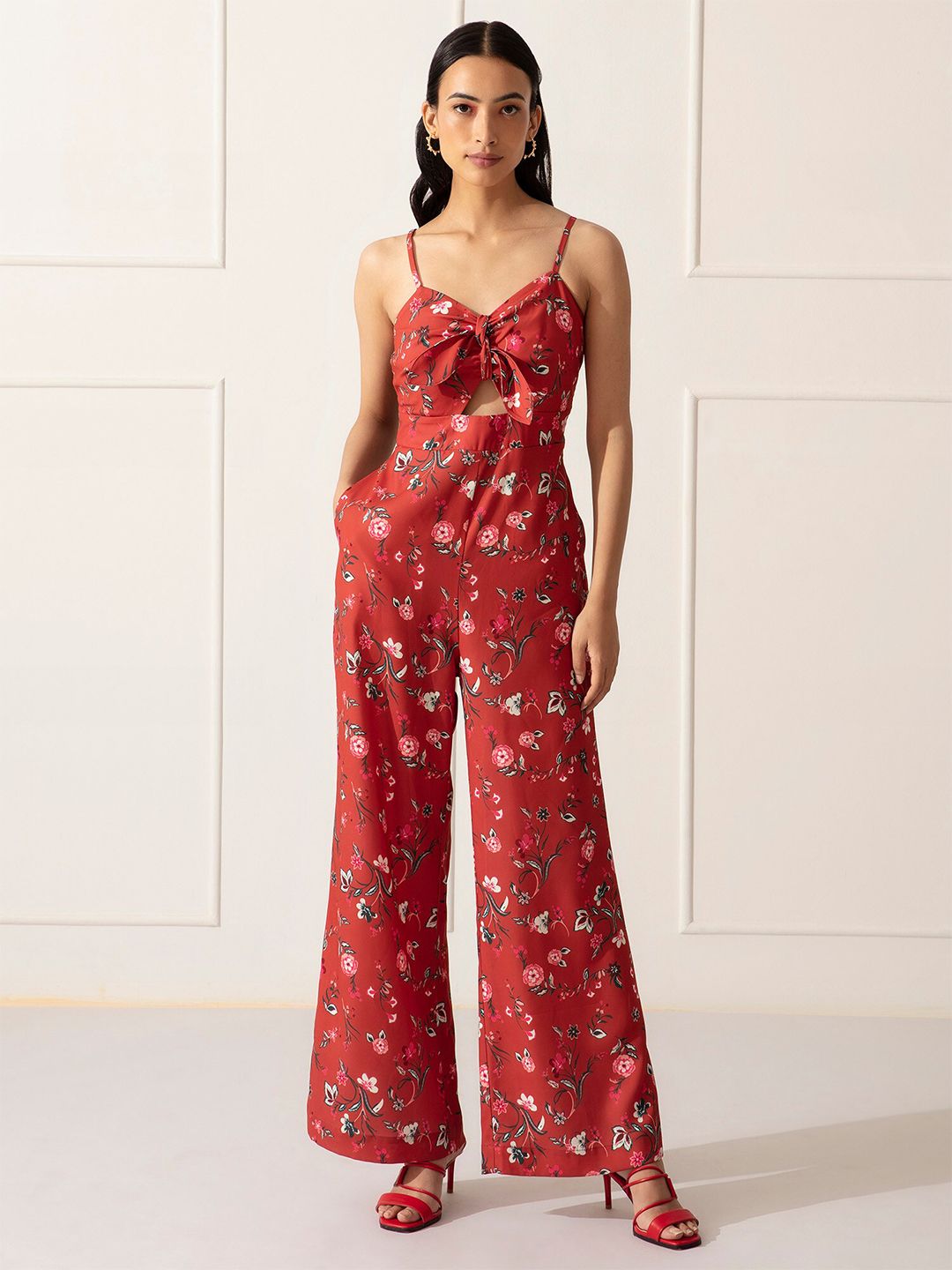 20Dresses Rust & White Printed Basic Jumpsuit Price in India