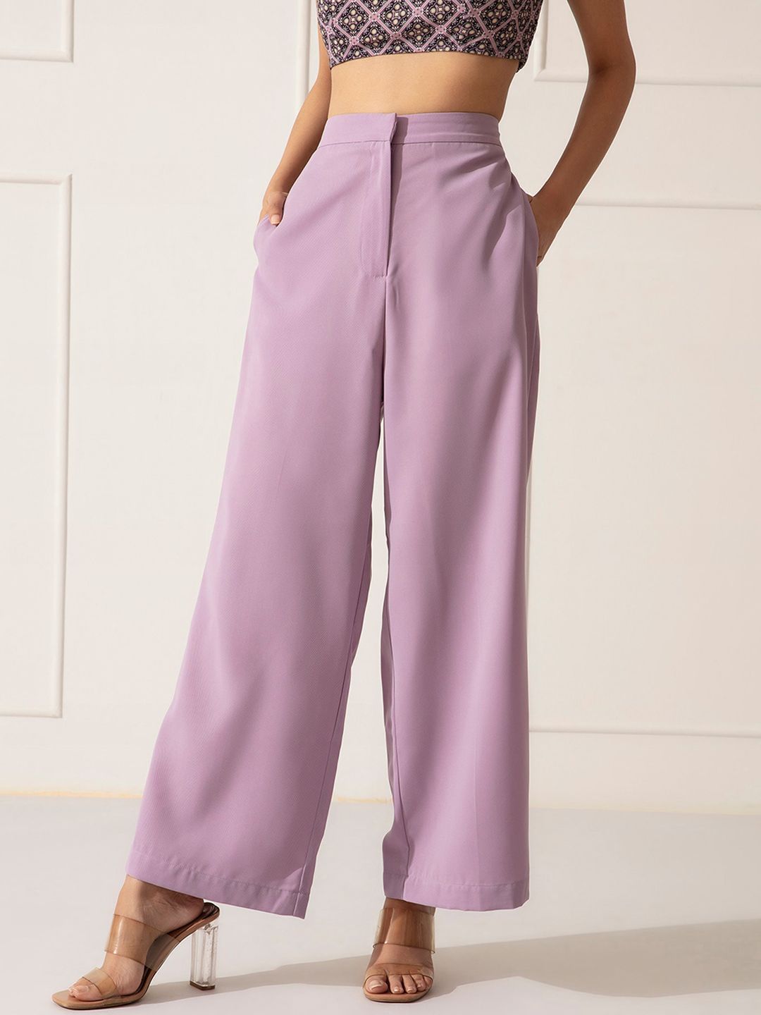 20Dresses Women Mauve Flared High-Rise Trousers Price in India