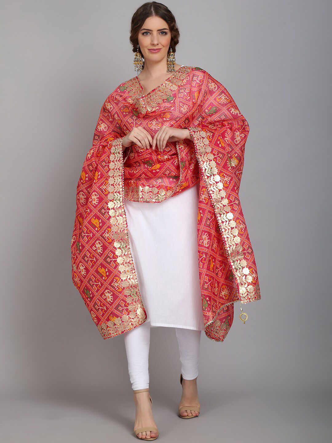 SOUNDARYA Women Maroon & Yellow Ethnic Motifs Printed Pure Cotton Dupatta Price in India