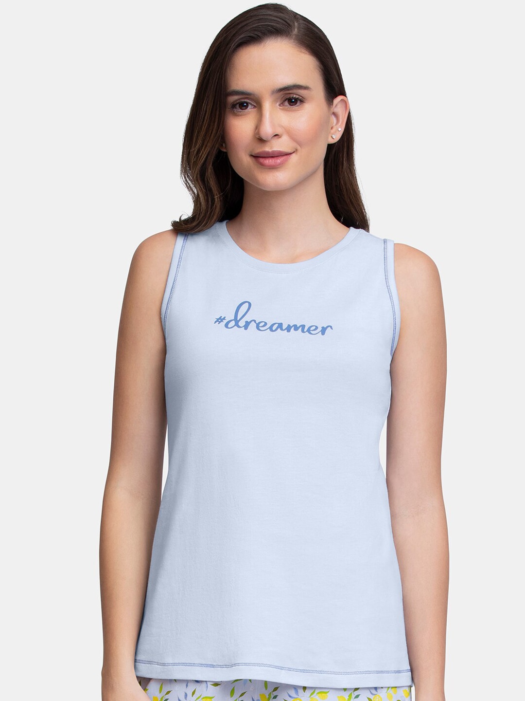 Amante Women Blue Printed Cotton Lounge Tank Top Price in India