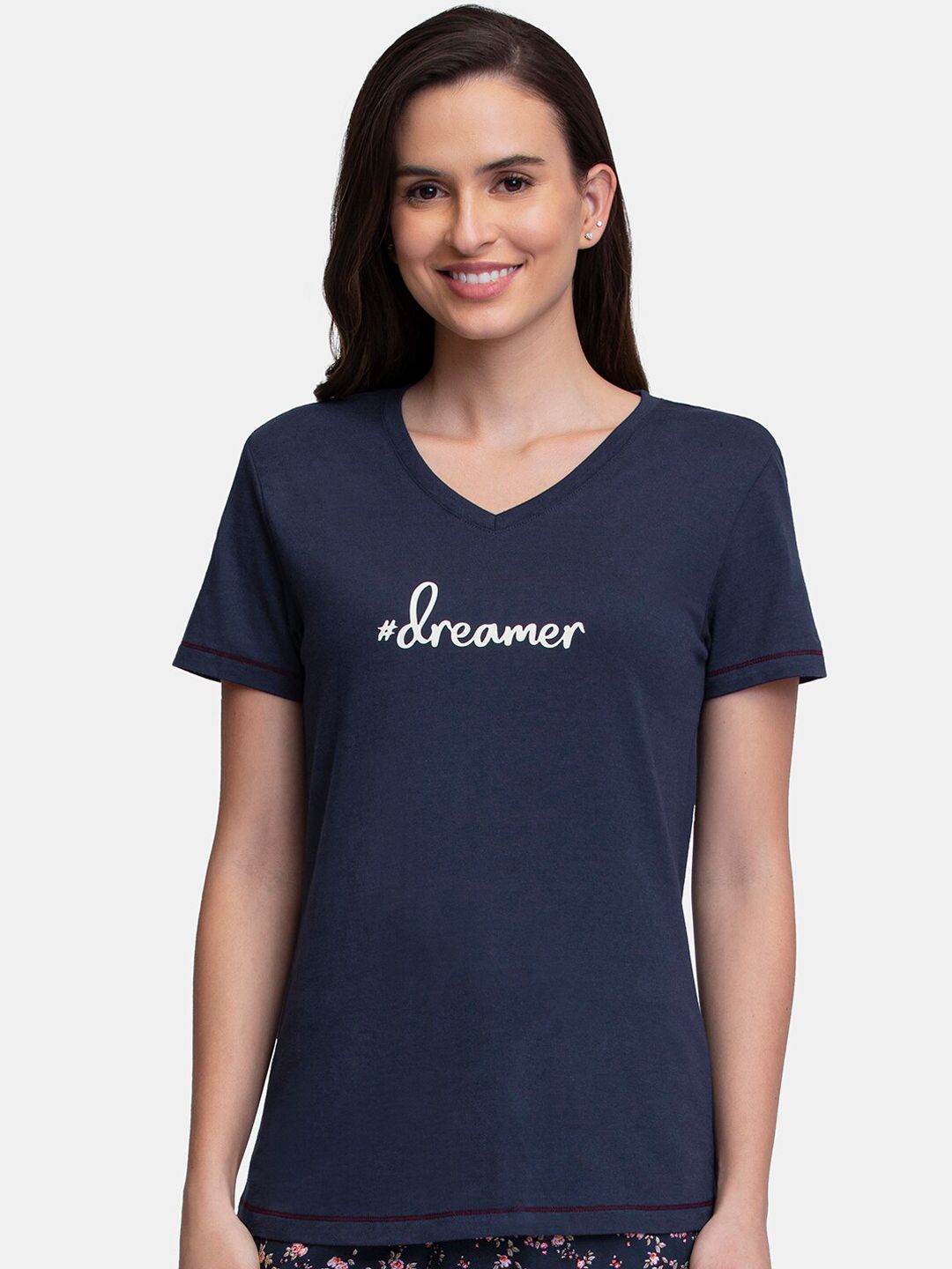 Amante Women Navy Blue Printed Cotton Lounge T-shirts Price in India