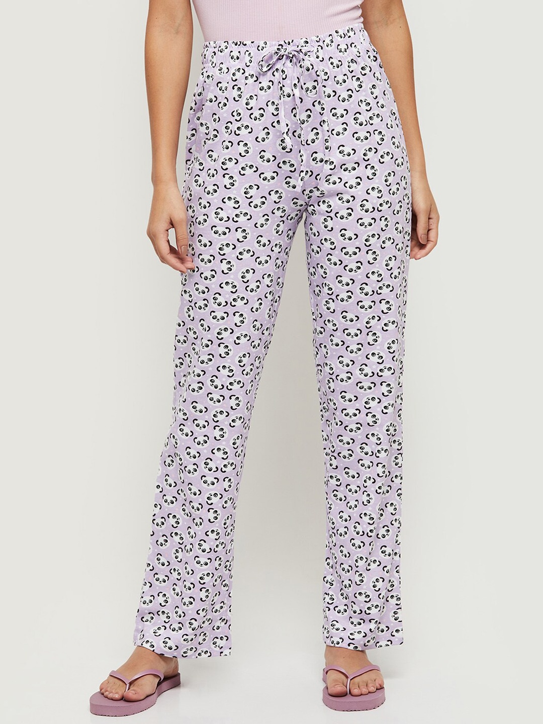 max Women Purple & White Printed Pure Cotton Pyjama Price in India